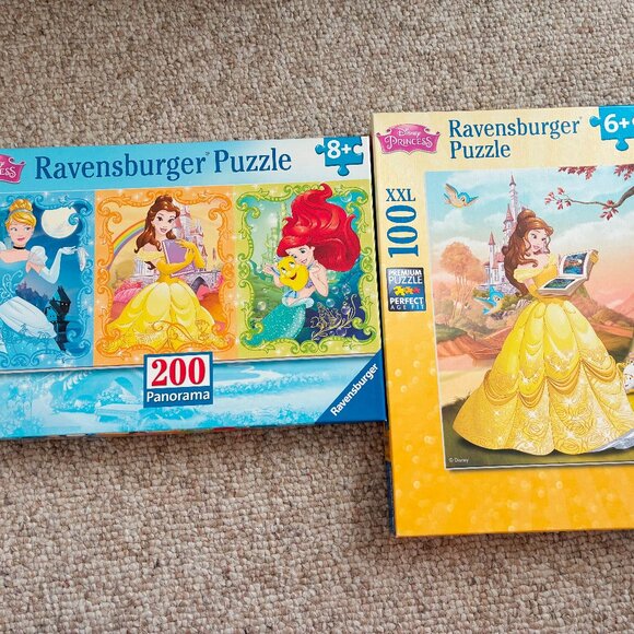 Ravensburger Disney Princess Puzzles Belle, Ariel, Cinderella 100, 200 pieces - Picture 1 of 7